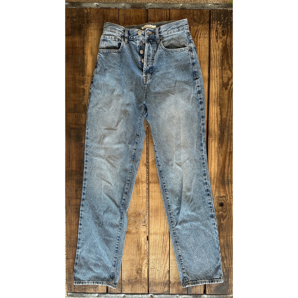 PacSun Dad Jeans High Waisted Button Fly Straight Leg Blue Denim Size 25 Casual